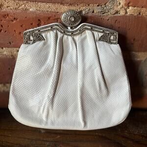 Vintage  Judith Leiber Reptile Leather White Clutch Shoulder  Evening Bag  Purse